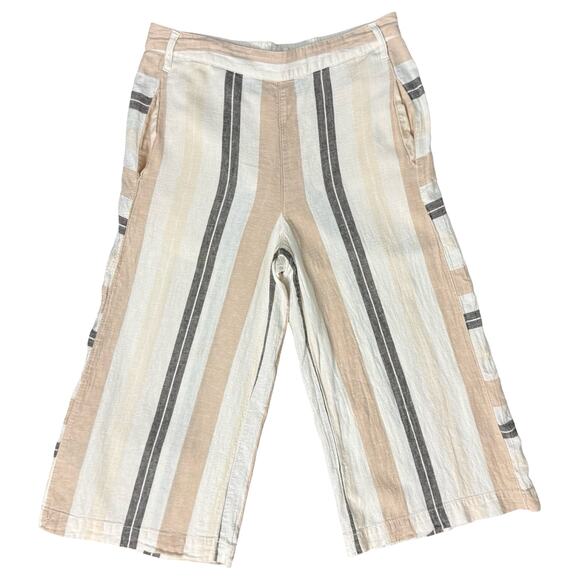 Anthropologie Pants - Anthropologie Beige Black White Neutral Stripe Linen Blend Wide Leg Pants size M